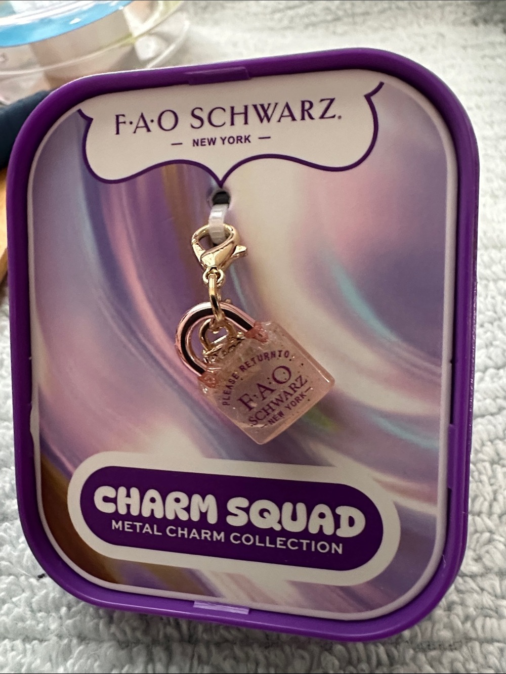 FAO Schwarz Purple and Gold Padlock Charm NWT